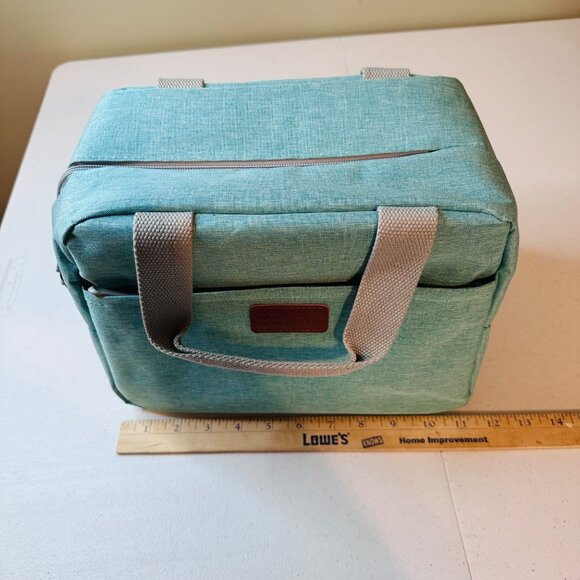 Insulated Lunch Bag with detachable shoulder strap Aqua Green front pocket - Picture 4 of 10